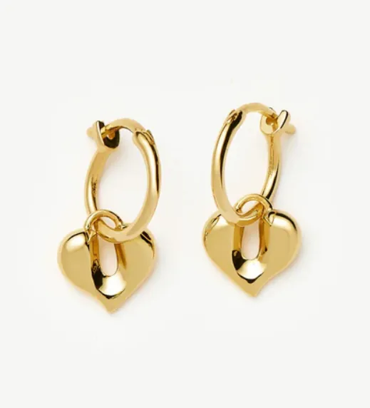 Molten Heart Charm Hoop Earrings